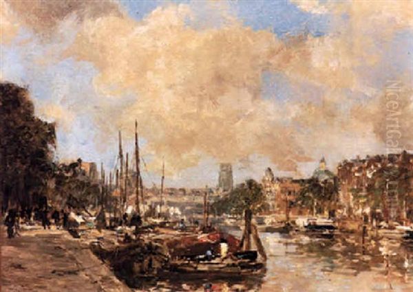 The Leuvehaven, Rotterdam Oil Painting by Johan Hendrik van Mastenbroek