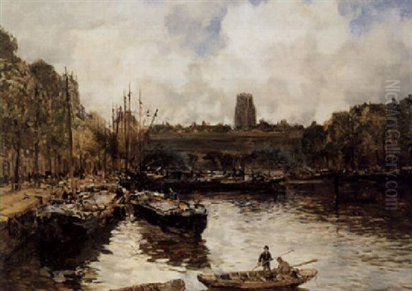 De Leuvehaven Rotterdam, Buig Weder Oil Painting by Johan Hendrik van Mastenbroek