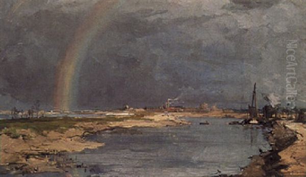 A Rainbow Over Kralingse Veer Oil Painting by Johan Hendrik van Mastenbroek