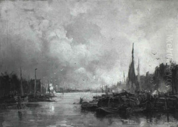 The Leuvehaven, Rotterdam Oil Painting by Johan Hendrik van Mastenbroek