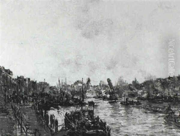 Havengezicht In Rotterdam Oil Painting by Johan Hendrik van Mastenbroek