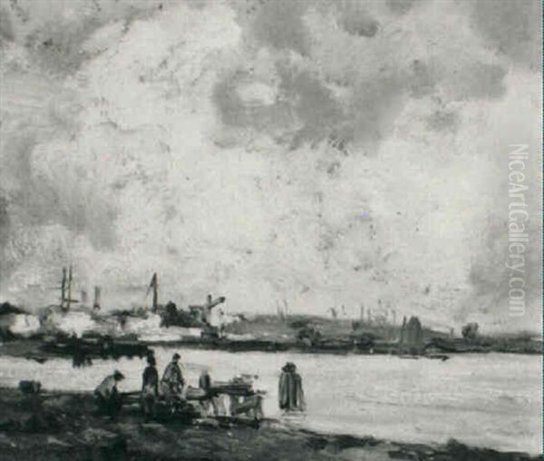 A View Of A Harbour Oil Painting by Johan Hendrik van Mastenbroek