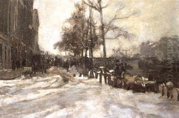 Winter- Rotterdam Oil Painting by Johan Hendrik van Mastenbroek