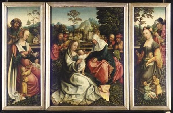 The Holy Kinship (triptych) Oil Painting by  Master of Frankfurt