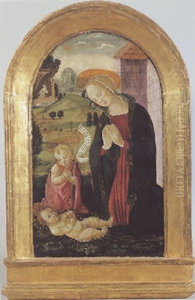 La Vierge Et Le Jeune Saint Jean-baptiste Adorant L'enfant Jesus Dans Un Paysage Oil Painting by  Master of San Miniato