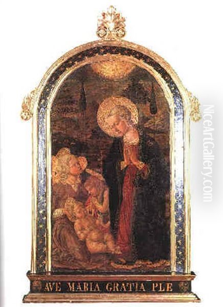 The Madonna And Child With The Infant St. John The Baptist And An Angel Oil Painting by  Master of San Miniato