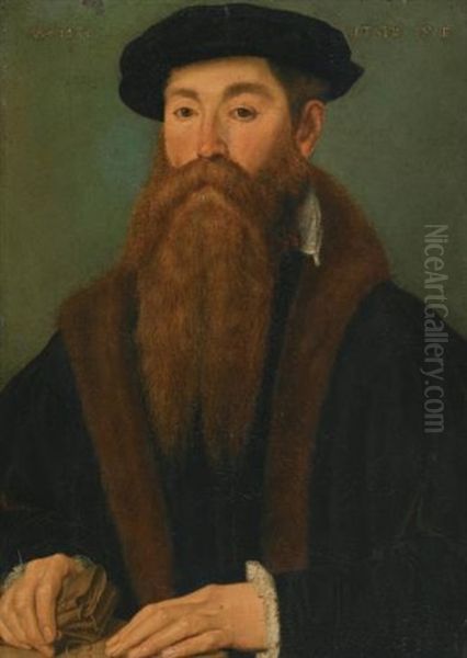 Portrait Of A Gentleman, Half-length, With A Red Beard And Holding A Pair Of Gloves In His Right Hand Oil Painting by  Master of the 1540s