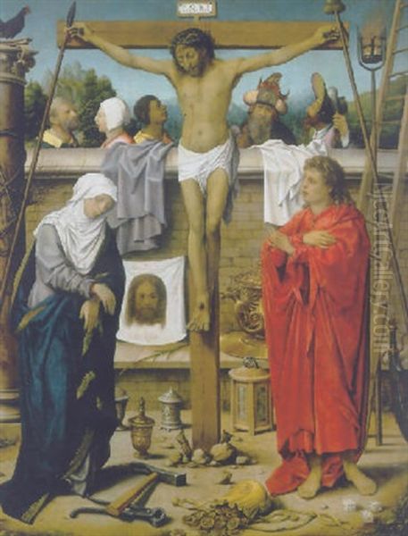 The Crucifixion With The Virgin And Saint John With The Instruments And Emblems Of The Passion Oil Painting by  Master of the 1540s