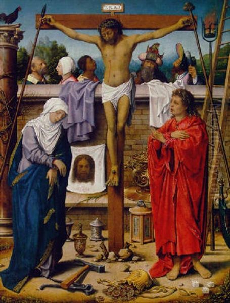 The Crucifixion With The Virgin And Saint John With The Instruments And Emblems Of The Passion Oil Painting by  Master of the 1540s