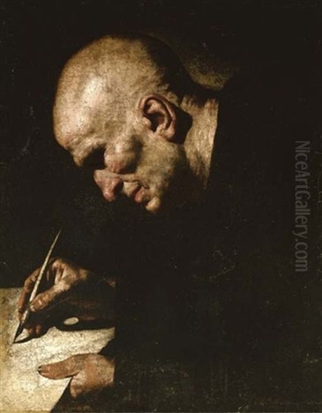 A Monk Scribe Oil Painting by  Master of the Annunciation to the Shepherds