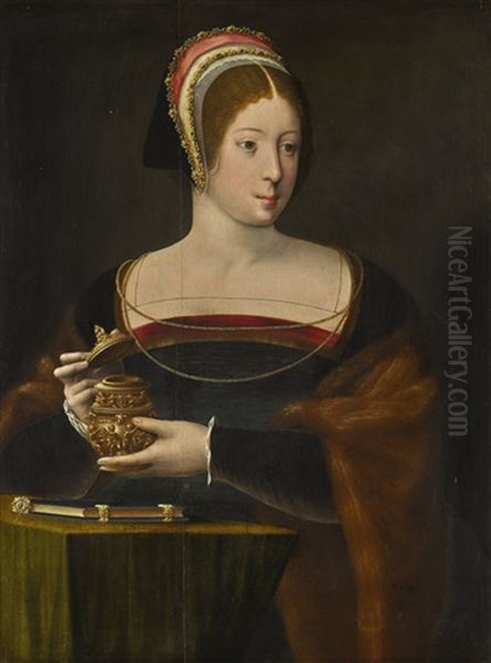 The Magdalene, Half-length, Holding A Jar Of Unguent Oil Painting by  Master of the Female Half Lengths