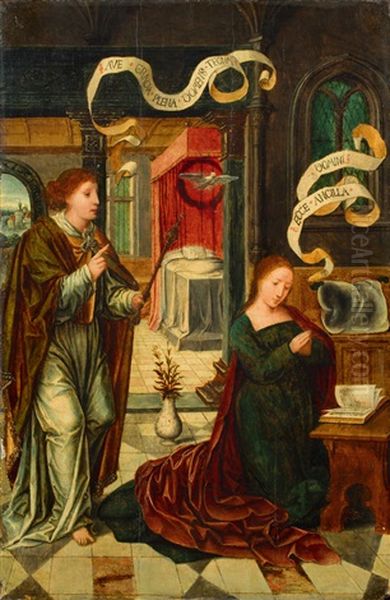 Annunciation Oil Painting by  Master of the Female Half Lengths