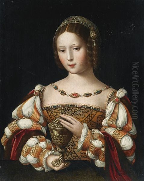 Mary Magdalene Holding The Unguent Jar Oil Painting by  Master of the Female Half Lengths