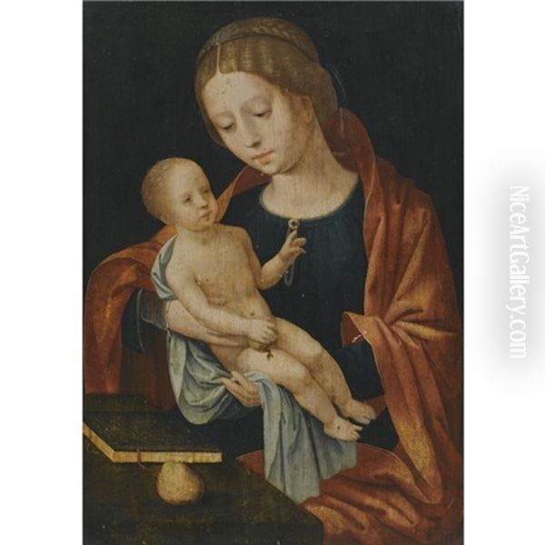 Virgin And Child Seated Before A Desk by  Master of the Female Half Lengths