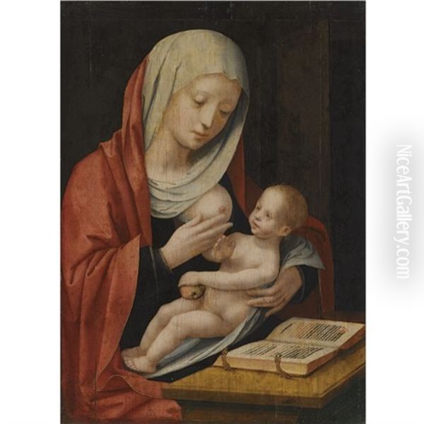 Virgin And Child Seated Before A Lectern Oil Painting by  Master of the Female Half Lengths