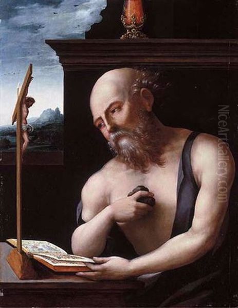 The Penitent Saint Jerome Oil Painting by  Master of the Female Half Lengths