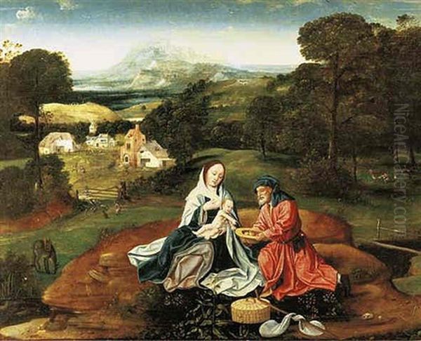 The Rest On The Flight Into Egypt Oil Painting by  Master of the Female Half Lengths