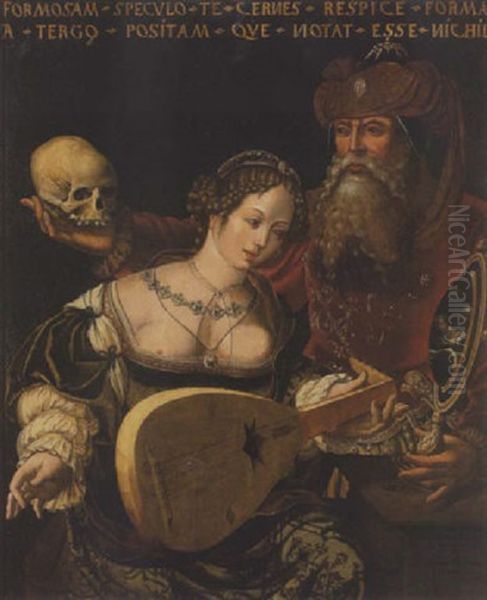 Vanitas-allegorie Oil Painting by  Master of the Female Half Lengths