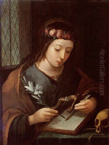 Sainte Claire Oil Painting by  Master of the Female Half Lengths