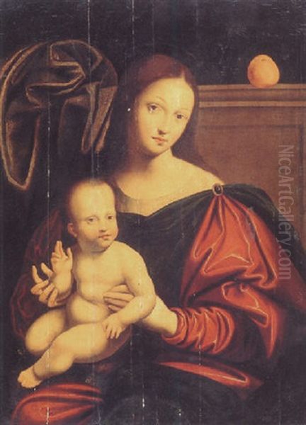 Virgin And Child With An Orange Oil Painting by  Master of the Female Half Lengths