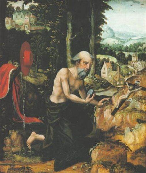 Saint Jerome Dans Un Paysage Oil Painting by  Master of the Female Half Lengths