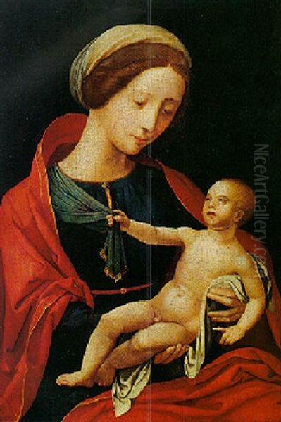 Virgin And Child Oil Painting by  Master of the Female Half Lengths