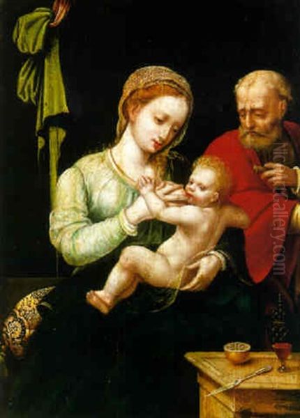 The Holy Family Oil Painting by  Master of the Female Half Lengths