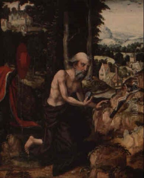 Saint Jerome Dans Un Paysage Oil Painting by  Master of the Female Half Lengths