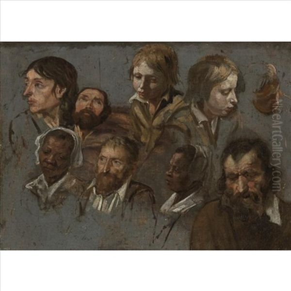 Study Of Nine Heads Oil Painting by  Master of the Games [Maitre des Jeux]