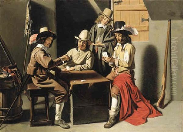 Officers Playing A Game Of Cards Oil Painting by  Master of the Games [Maitre des Jeux]