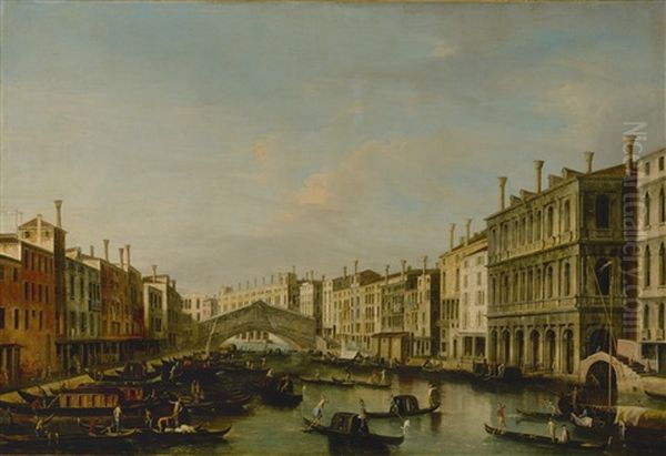 Venice, A View Of The Grand Canal Towards The Rialto Bridge Oil Painting by  Master of the Langmatt Foundation Views