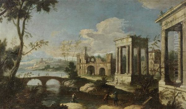 An Extensive River Landscape With Ruins Oil Painting by  Master of the Langmatt Foundation Views