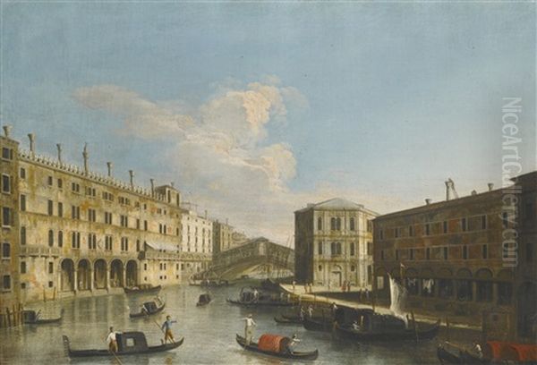 View Of The Grand Canal Towards The Rialto Bridge From The North, The Fondaco Dei Tedeschi To The Left Oil Painting by  Master of the Langmatt Foundation Views