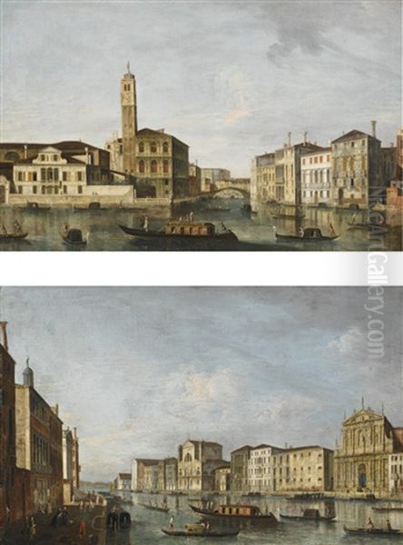 Venice, A View Of The Grand Canal With The Church Of San Geremia And The Entrance To The Cannaregio; Venice, A View Of The Grand Canal With The Churches Of Santa Lucia And The Scalzi (pair) Oil Painting by  Master of the Langmatt Foundation Views