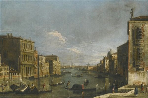 Venice, A View Of The Grand Canal Standing At The Campo San Vio, Looking East Towards The Church Of Santa Maria Della Salute Oil Painting by  Master of the Langmatt Foundation Views