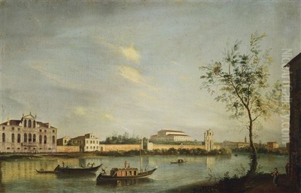 Padua, Looking East Across The River Brenta At Stra Towards The Villa Capello And The Villa Pisani And Its Gardens (+ Another; Pair) Oil Painting by  Master of the Langmatt Foundation Views