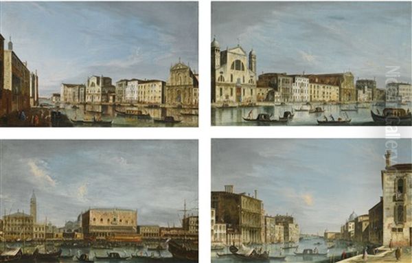 Venice, View Of The Grand Canal From The Church Of Santa Maria Degli Scalzi And Santa Lucia To The Scuola Dei Nobili (+3 Others; 4 Works) Oil Painting by  Master of the Langmatt Foundation Views