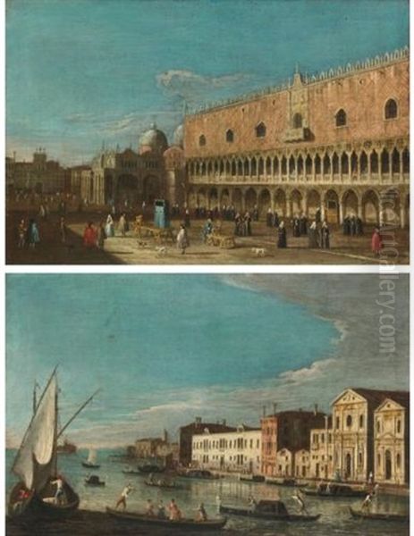 Venice, A View Of The Doge's Palace Looking Towards Saint Mark's And Venice, A View Of The Zattere With The Church Of Spirito Santo (pair) Oil Painting by  Master of the Langmatt Foundation Views