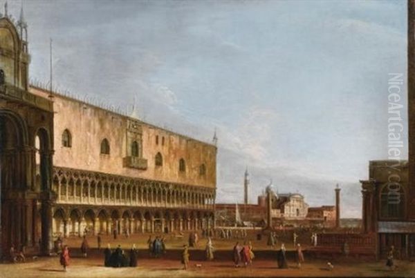 Venice, A View Of The Piazzetta From Piazza San Marco, With San Giorgio Maggiore In The Distance And The Palazzo Ducale To The Left Oil Painting by  Master of the Langmatt Foundation Views