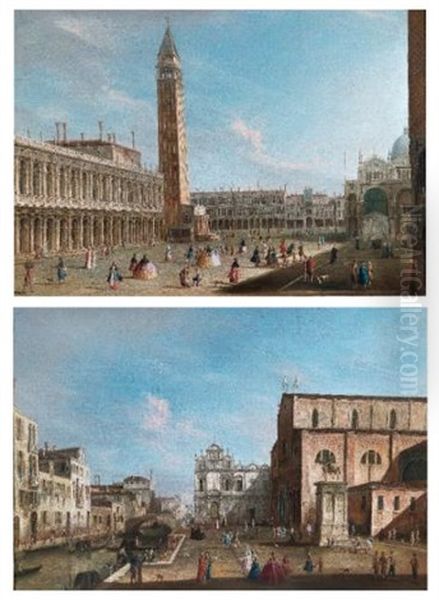 Venice, View Of The Piazzetta Looking North; Venice, View Of The Campo Santi Giovanni E Paolo With The West End Of The Church And The Scuola Di San Marco (pair) Oil Painting by  Master of the Langmatt Foundation Views