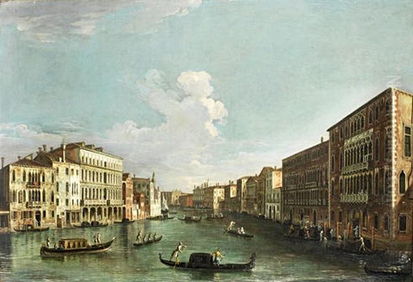 The Grand Canal, Venice, Looking Towards The Punta Della Dogana (+ The Grand Canal With The Ca' Foscari And The Palazzo Giustinian; Pair) Oil Painting by  Master of the Langmatt Foundation Views