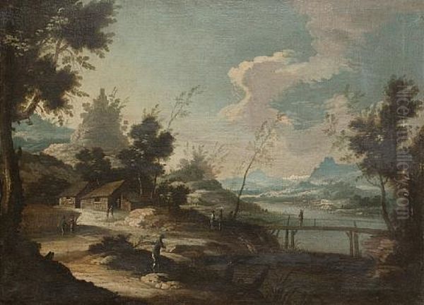 Travellers Before A Coastal Landscape Oil Painting by  Master of the Langmatt Foundation Views