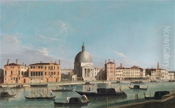 Der Canale Grande Mit Der Kirche San Simeone Piccolo Oil Painting by  Master of the Langmatt Foundation Views