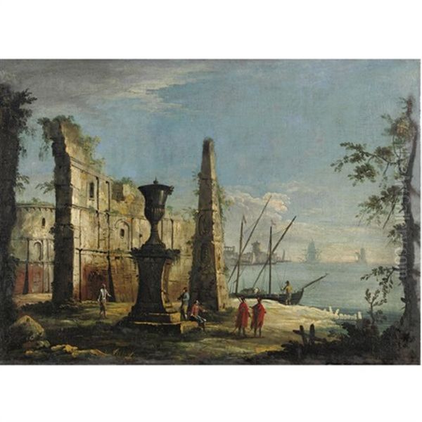 Capriccio Architettonico Con Figure Oil Painting by  Master of the Langmatt Foundation Views