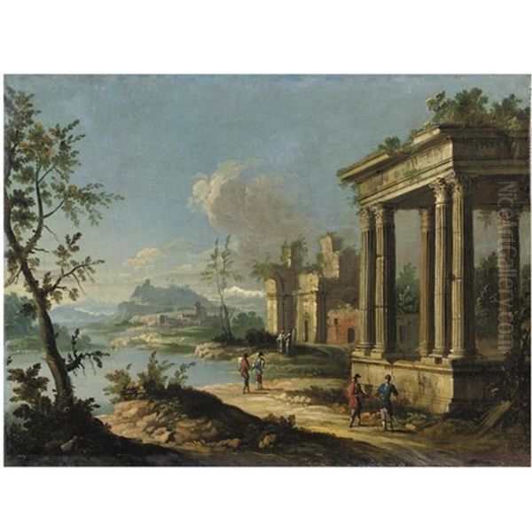 Capriccio Architettonico Con Figure Oil Painting by  Master of the Langmatt Foundation Views