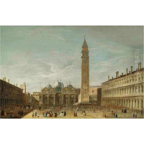 Venice, A View Of Piazza San Marco Looking Towards The Basilica Oil Painting by  Master of the Langmatt Foundation Views