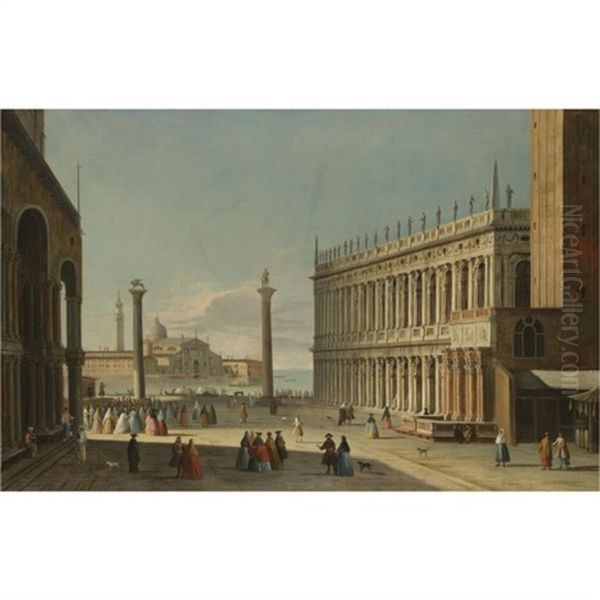 Venice, A View Of The Piazzetta Looking Out Towards The Bacino Di San Marco Oil Painting by  Master of the Langmatt Foundation Views