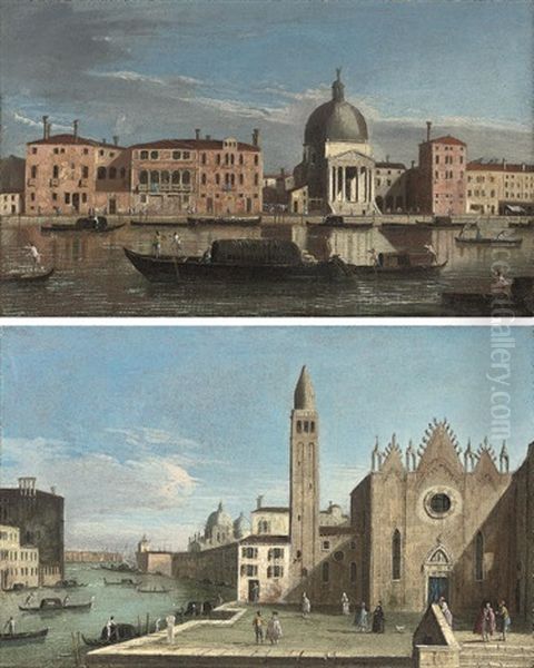 The Grand Canal, Venice, Looking West Towards San Simeone Piccolo  (+ The Grand Canal, Venice, Looking East With The Scuola Della Carita; Pair) Oil Painting by  Master of the Langmatt Foundation Views