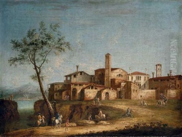 An Italianate Town With Elegant Figures Oil Painting by  Master of the Langmatt Foundation Views