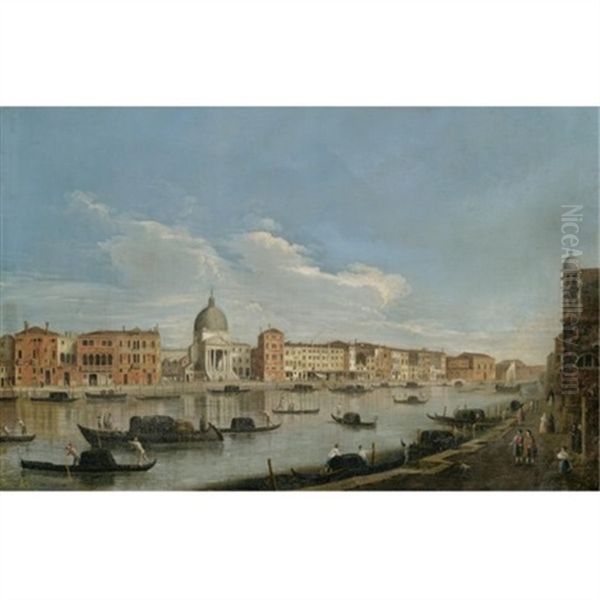 Venice, The Grand Canal, Looking South-east, With The Church Of San Simeone Piccolo Oil Painting by  Master of the Langmatt Foundation Views